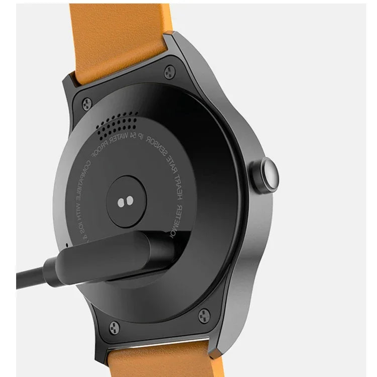 นาฬิกาอัจฉริยะ Bluetooth หน้าจอสัมผัสสีขนาด 1.28 นิ้ว SMA-Round กันน้ำ รองรับการควบคุมด้วยเสียง / ตรวจวัดอัตราการเต้นของหัวใจ / ติดตามการนอนหลับ / กล้อง Bluetooth, ใช้งานได้กับระบบ Android และ iOS, SMA-Round/สายหนังสีส้ม, SMA-Round/สายหนังสีเงิน