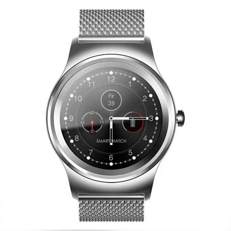นาฬิกาอัจฉริยะ Bluetooth หน้าจอสัมผัสสีขนาด 1.28 นิ้ว SMA-Round กันน้ำ รองรับการควบคุมด้วยเสียง / ตรวจวัดอัตราการเต้นของหัวใจ / ติดตามการนอนหลับ / กล้อง Bluetooth, ใช้งานได้กับระบบ Android และ iOS, SMA-Round/สายหนังสีส้ม, SMA-Round/สายหนังสีเงิน