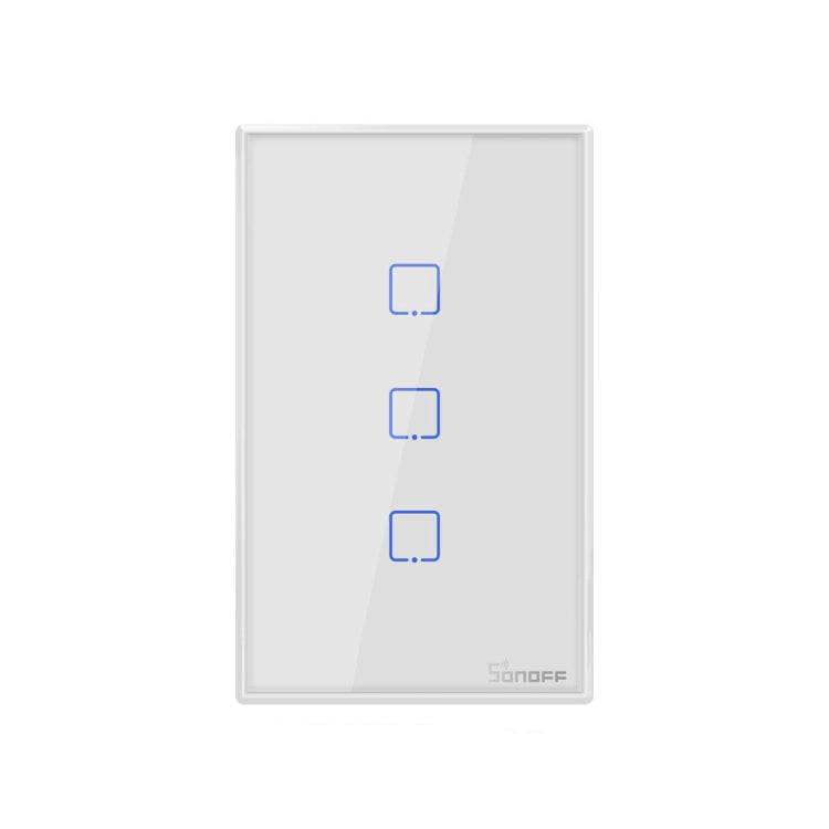 สวิตช์ผนังกระจกนิรภัย Sonoff T2 Touch 120 มม. สำหรับสมาร์ทโฮม รองรับ Alexa และ Google Home, AC 100V-240V, ปลั๊ก US, 120 มม. / 3 ปลั๊ก US