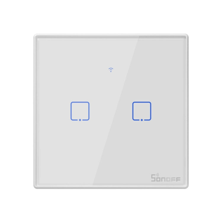 สวิตช์ผนังกระจกนิรภัย Sonoff T2 Touch ขนาด 86 มม. สำหรับบ้านอัจฉริยะ รองรับ Alexa และ Google Home, AC 100V-240V, ปลั๊ก EU, ขนาด 86 มม. / 2 ปลั๊ก EU