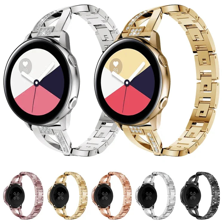สายรัดนาฬิกาสแตนเลสสตีลลายเพชรรูปตัว X สำหรับ Galaxy Watch Active 20 มม.