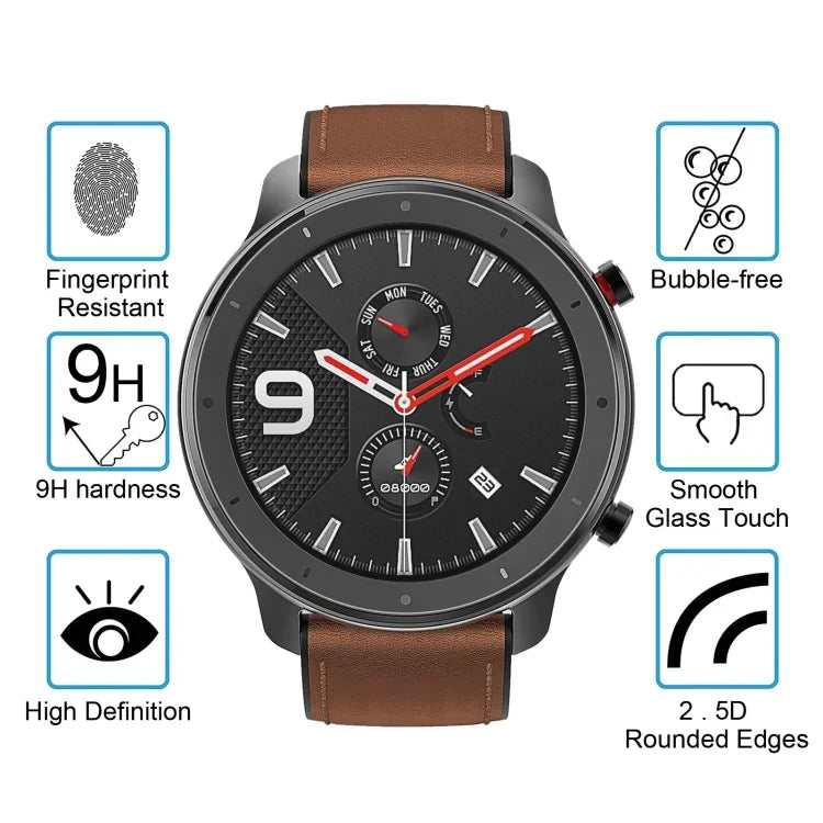 ฟิล์มกระจกนิรภัย 0.26 มม. 2.5D 9H สำหรับ Amazfit GTR 47 มม., สำหรับ Amazfit GTR 47 มม.