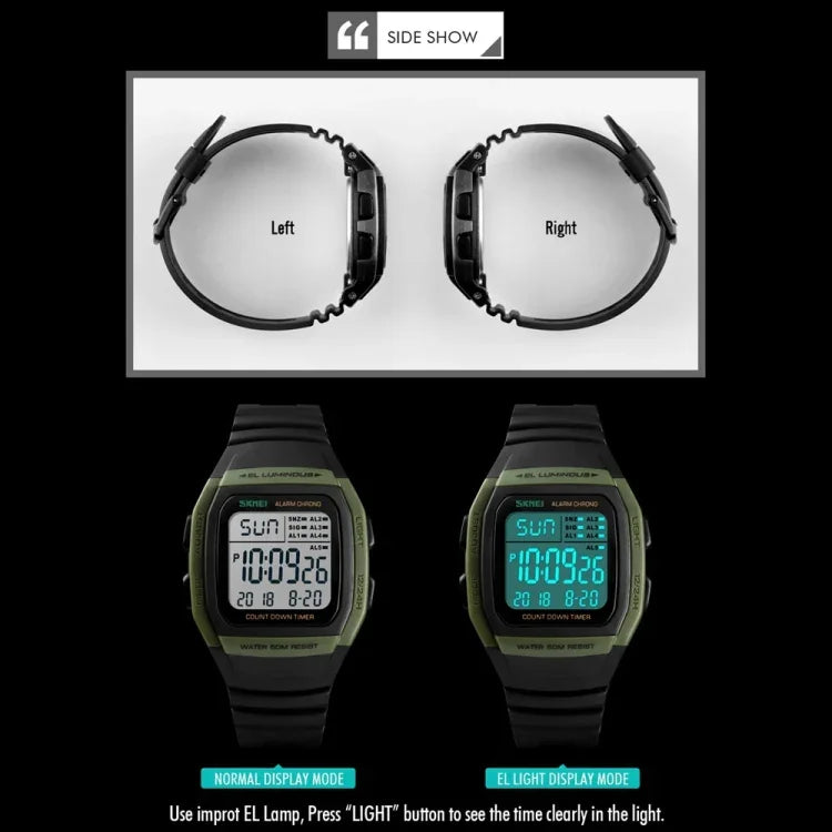 SKMEI 1278 นาฬิกาดิจิทัลแฟชั่นสำหรับกลางแจ้ง กันน้ำ 50 ม. นาฬิกาข้อมือกีฬา สำหรับนักเรียน รองรับนาฬิกาปลุก 5 กลุ่ม (ไทเทเนียม) SKMEI 1278