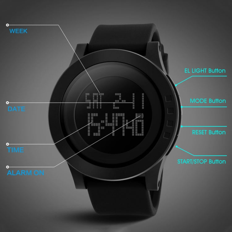 SKMEI 1142 นาฬิกาดิจิทัลผู้ชายมัลติฟังก์ชันสำหรับกีฬากลางแจ้งเรืองแสง กันน้ำ ซิลิโคน