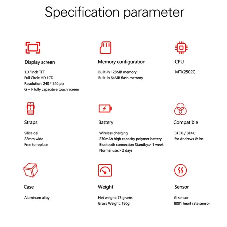 N6 สมาร์ทวอทช์ หน้าจอ TFT 1.3 นิ้ว MTK2502C บลูทูธ 4.0 สายซิลิโคน รองรับการตรวจวัดอัตราการเต้นของหัวใจ & เครื่องนับก้าว & ตรวจจับการนอน & แจ้งเตือนการนั่งนิ่ง สายซิลิโคนสีแดง, สายซิลิโคนสีเหลือง