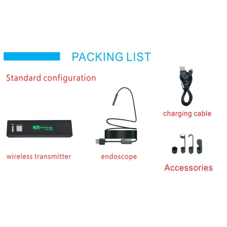 กล้องส่องตรวจสอบ WiFi ความละเอียด 2.0MP ขนาดเลนส์ 8 มม. YPC110 พร้อมไฟ LED 8 ดวง กันน้ำ IP68 สายแข็งยาว 2 ม.