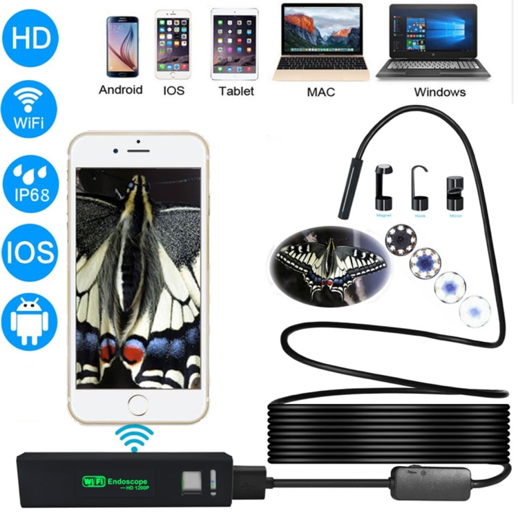 กล้องส่องตรวจสอบ WiFi ความละเอียด 2.0MP ขนาดเลนส์ 8 มม. YPC110 พร้อมไฟ LED 8 ดวง กันน้ำ IP68 สายแข็งยาว 3.5 ม.