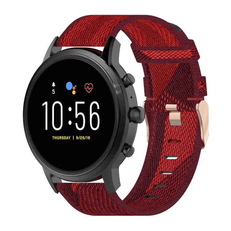 22mm Stripe Weave Nylon Wrist Strap Watch Band for Fossil Gen 5 Carlyle, Gen 5 Julianna, Gen 5 Garrett, Gen 5 Carlyle HR