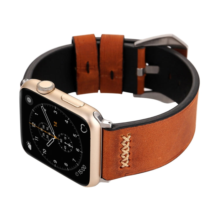 สำหรับสาย Apple Watch Ultra 49 มม. & Watch Ultra 2 49 มม. / Series 10 ขนาด 46 มม. / 9&8&7 ขนาด 45 มม. / SE 3&SE 2&6&SE&5&4 ขนาด 44 มม. / 3&2&1 ขนาด 42 มม. สายหนังแท้ลายเส้น XX แบบย้อนยุค สำหรับขนาด 42 มม.
