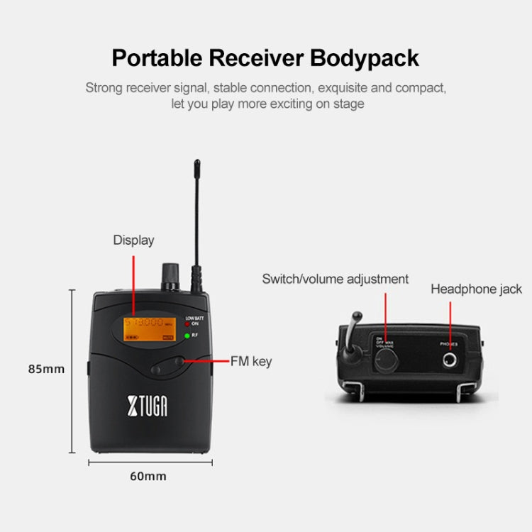 ระบบมอนิเตอร์หูไร้สาย XTUGA IEM1200 สำหรับนักร้องบนเวที ตัวรับสัญญาณแบบ Bodypack