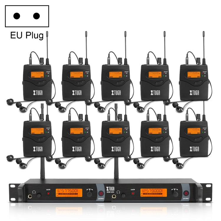 เครื่องส่งสัญญาณไร้สาย XTUGA IEM1200 ระบบมอนิเตอร์ในหูสำหรับนักร้องบนเวที พร้อมตัวส่ง 10 ตัว