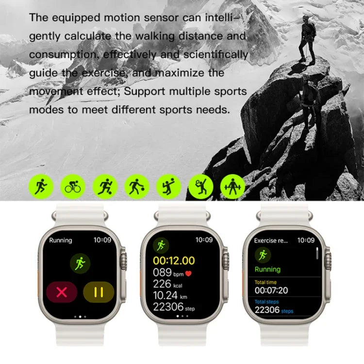 T800 Ultra สมาร์ทวอทช์สายซิลิโคนขนาด 1.99 นิ้ว รองรับวัดอัตราการเต้นหัวใจ / ECG, สายซิลิโคน