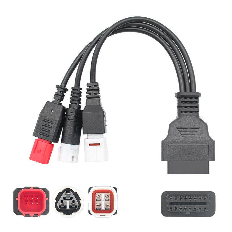 For Honda / Yamaha 3 in 1 OBDII Female to 3 Pin+4 Pin+6 Pin Motorcycle Connector Cable, For Honda / Yamaha (Red)