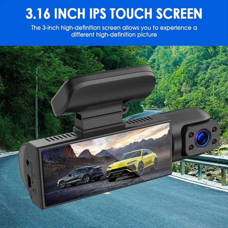 เครื่องบันทึกวิดีโอหน้ารถและภายในรถเลนส์คู่ 3.16 นิ้ว 1080P HD มองเห็นกลางคืน, เลนส์คู่หน้ารถและภายในรถ
