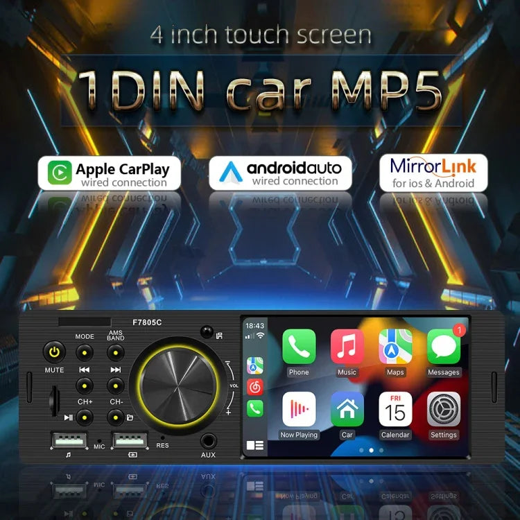 เครื่องรับวิทยุรถยนต์ขนาด 4 นิ้ว ความละเอียด 800x480P เครื่องเล่น MP5 รองรับ FM, บลูทูธ, การ์ด SD พร้อมรีโมท รุ่น F7805C