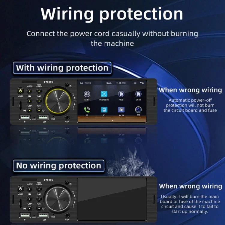 เครื่องรับวิทยุรถยนต์ขนาด 4 นิ้ว ความละเอียด 800x480P เครื่องเล่น MP5 รองรับ FM, บลูทูธ, การ์ด SD พร้อมรีโมท รุ่น F7805C