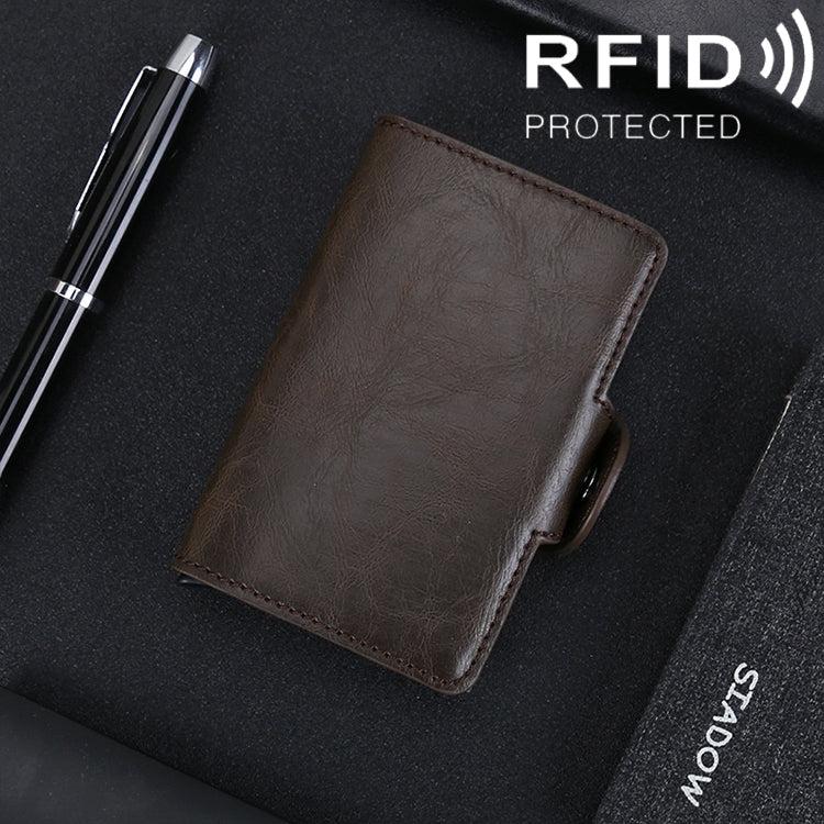 X-7 กระเป๋าหนังอลูมิเนียมลายหนังม้าบ้า RFID ป้องกันแม่เหล็ก อเนกประสงค์