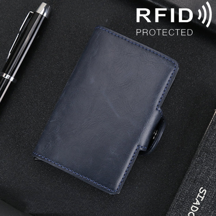 X-7 กระเป๋าหนังอลูมิเนียมลายหนังม้าบ้า RFID ป้องกันแม่เหล็ก อเนกประสงค์
