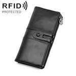 กระเป๋าสตางค์หนังวัวพับยาว 3520 ป้องกันคลื่นแม่เหล็ก RFID สำหรับผู้หญิง พร้อมช่องใส่บัตร, สีแดง 3520, สีน้ำตาลเหลือง 3520, สีดำ 3520, สีกาแฟ 3520, สีน้ำเงิน 3520