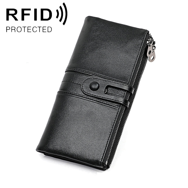 กระเป๋าสตางค์หนังวัวพับยาว 3520 ป้องกันคลื่นแม่เหล็ก RFID สำหรับผู้หญิง พร้อมช่องใส่บัตร, สีแดง 3520, สีน้ำตาลเหลือง 3520, สีดำ 3520, สีกาแฟ 3520, สีน้ำเงิน 3520