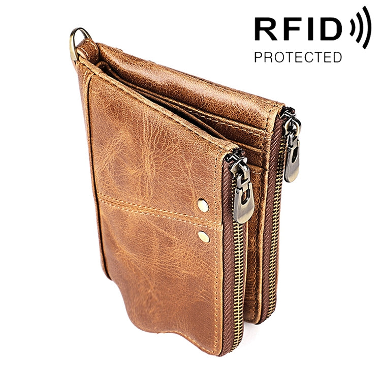 3533 กระเป๋าสตางค์หนังวัวลายม้าบ้าแบบพับ ป้องกัน RFID สำหรับผู้ชาย พร้อมช่องใส่บัตร, 3533 สีน้ำตาลเหลือง, 3533 สีดำ, 3533 สีน้ำตาลกาแฟ, 3533 สีน้ำเงิน, 3533 สีแดง