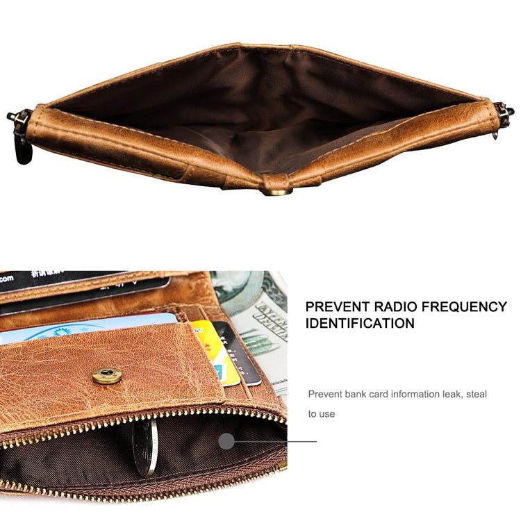 กระเป๋าสตางค์หนังวัวลายม้าบ้าที่ยาว LT3533 พับได้ ป้องกันคลื่นแม่เหล็ก RFID สำหรับผู้ชาย พร้อมช่องใส่บัตรและสายสะพายไหล่, สีเหลืองน้ำตาล LT3533, สีดำ LT3533, สีกาแฟ LT3533, สีน้ำเงิน LT3533, สีแดง LT3533