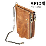 กระเป๋าสตางค์หนังวัวลายม้าบ้าที่ยาว LT3533 พับได้ ป้องกันคลื่นแม่เหล็ก RFID สำหรับผู้ชาย พร้อมช่องใส่บัตรและสายสะพายไหล่, สีเหลืองน้ำตาล LT3533, สีดำ LT3533, สีกาแฟ LT3533, สีน้ำเงิน LT3533, สีแดง LT3533
