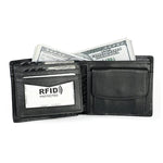 กระเป๋าสตางค์หนังลาย Crazy Horse สไตล์เรโทรแนวนอน 8020 ป้องกัน RFID สำหรับผู้ชาย พร้อมช่องใส่บัตร สีดำ 8020, กาแฟ 8020, น้ำตาลเหลือง 8020