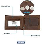 กระเป๋าสตางค์หนังลาย Crazy Horse สไตล์เรโทรแนวนอน 8020 ป้องกัน RFID สำหรับผู้ชาย พร้อมช่องใส่บัตร สีดำ 8020, กาแฟ 8020, น้ำตาลเหลือง 8020