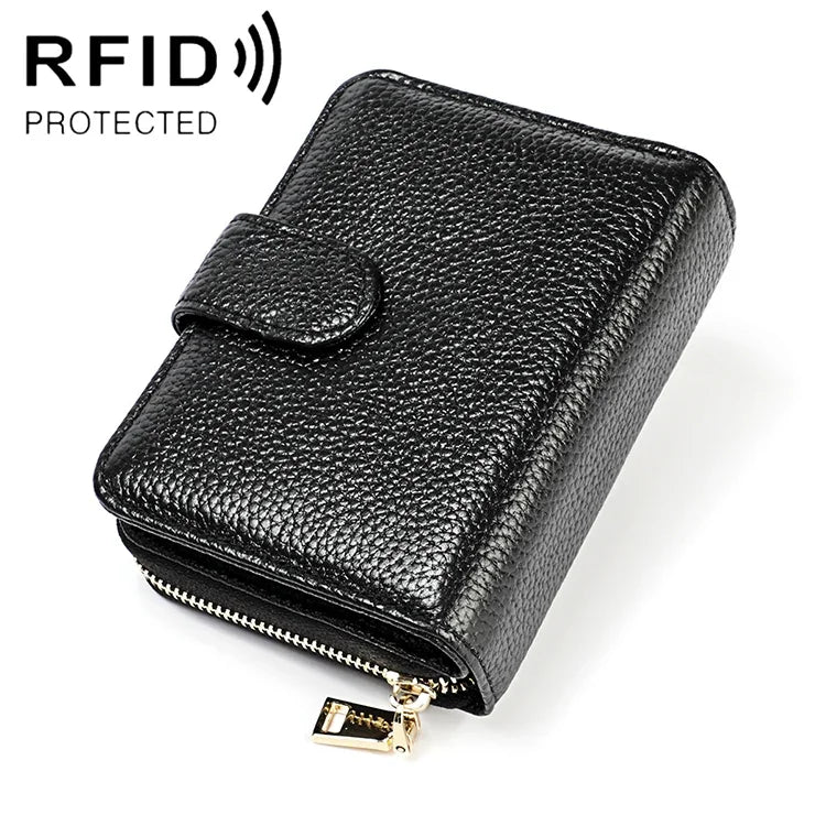 KB192 กระเป๋าสตางค์หนังวัวรูปทรงออร์แกน พร้อมช่องใส่บัตรหลายช่อง ป้องกัน RFID สำหรับผู้ชาย, KB192 สีดำ