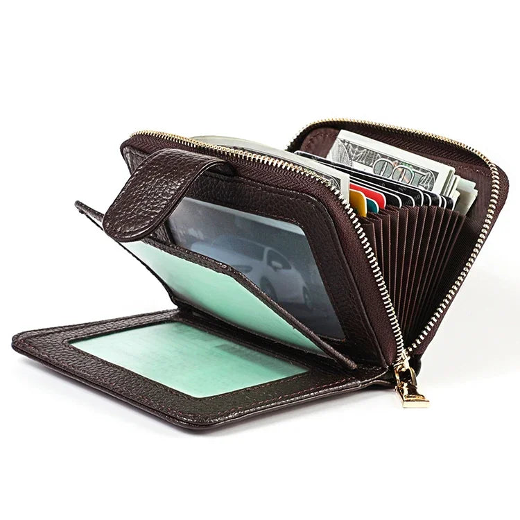 KB192 กระเป๋าสตางค์หนังวัวรูปทรงออร์แกน พร้อมช่องใส่บัตรหลายช่อง ป้องกัน RFID สำหรับผู้ชาย, KB192 สีดำ