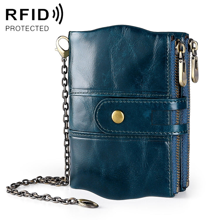 LT3539 กระเป๋าสตางค์หนังวัวซิปพร้อมหัวเข็มขัด กันแม่เหล็ก RFID สำหรับผู้ชาย มีช่องใส่บัตรและสายสะพาย LT3539 สายสะพายสีน้ำเงิน, LT3539 สายสะพายสีแดง, LT3539 สีน้ำตาลเหลือง