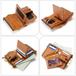 LT3539 กระเป๋าสตางค์หนังวัวซิปพร้อมหัวเข็มขัด กันแม่เหล็ก RFID สำหรับผู้ชาย มีช่องใส่บัตรและสายสะพาย LT3539 สายสะพายสีน้ำเงิน, LT3539 สายสะพายสีแดง, LT3539 สีน้ำตาลเหลือง