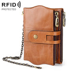 LT3539 กระเป๋าสตางค์หนังวัวซิปพร้อมหัวเข็มขัด กันแม่เหล็ก RFID สำหรับผู้ชาย มีช่องใส่บัตรและสายสะพาย LT3539 สายสะพายสีน้ำเงิน, LT3539 สายสะพายสีแดง, LT3539 สีน้ำตาลเหลือง