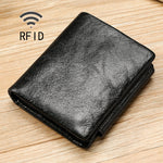 กระเป๋าสตางค์หนังเคลือบน้ำมัน TP-191 RFID สามพับ ใช้งานได้หลากหลาย