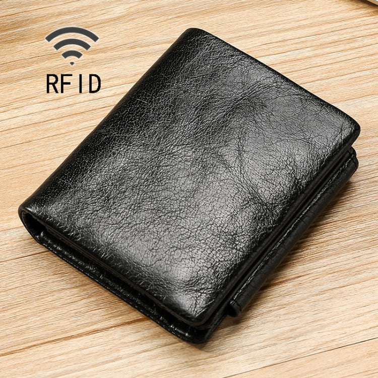 กระเป๋าสตางค์หนังเคลือบน้ำมัน TP-191 RFID สามพับ ใช้งานได้หลากหลาย