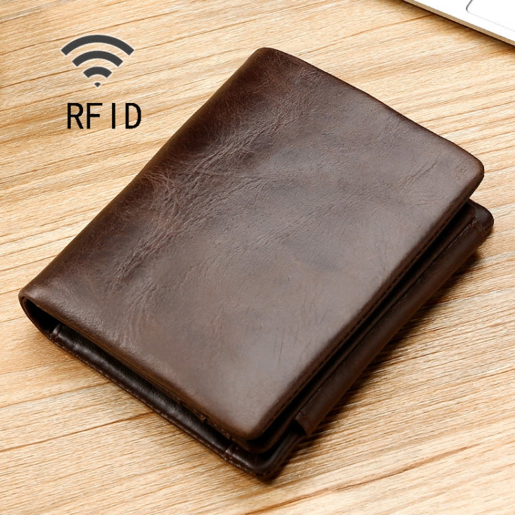 กระเป๋าสตางค์หนังเคลือบน้ำมัน TP-191 RFID สามพับ ใช้งานได้หลากหลาย