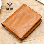 กระเป๋าสตางค์หนังเคลือบน้ำมัน TP-191 RFID สามพับ ใช้งานได้หลากหลาย
