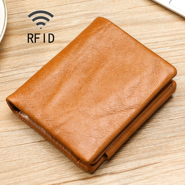 กระเป๋าสตางค์หนังเคลือบน้ำมัน TP-191 RFID สามพับ ใช้งานได้หลากหลาย