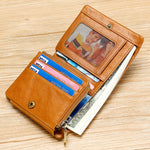 กระเป๋าสตางค์หนังเคลือบน้ำมัน TP-191 RFID สามพับ ใช้งานได้หลากหลาย