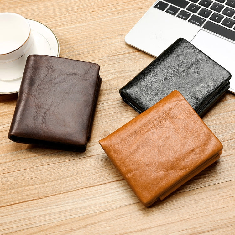 กระเป๋าสตางค์หนังเคลือบน้ำมัน TP-191 RFID สามพับ ใช้งานได้หลากหลาย