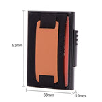 X-32C กระเป๋าสตางค์ผู้ชายอลูมิเนียมอัลลอยด์แบบปุ่มหมุน A พร้อมสายหนัง PU ป้องกัน RFID กันแม่เหล็ก เปิดอัตโนมัติ สีดำ, สีเงิน
