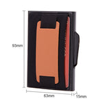 X-32C Automatically Pop-up Card Type Anti-magnetic RFID Anti-theft Men Aluminum Alloy B Dial Button Elastic Bag Wallet with PU Leather Strap, X-32C B Dial Button Blue, X-32C B Dial Button Black, X-32C B Dial Button Grey