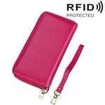 กระเป๋าสตางค์หนังวัวแท้ลายลิ้นจี่ซิปยาว ใส่บัตร ป้องกัน RFID ใส่เหรียญ กระเป๋าใส่บัตรพร้อมสายคล้องมือสำหรับผู้หญิง ขนาด: 20*10.5*3cm