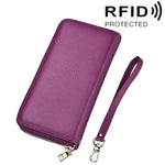 กระเป๋าสตางค์หนังวัวแท้ลายลิ้นจี่ซิปยาว ใส่บัตร ป้องกัน RFID ใส่เหรียญ กระเป๋าใส่บัตรพร้อมสายคล้องมือสำหรับผู้หญิง ขนาด: 20*10.5*3cm