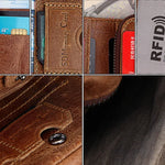 กระเป๋าสตางค์หนังวัวแท้ลายม้าบ้าซิปพับสามทบสั้น ใส่บัตร ป้องกัน RFID ใส่เหรียญ กระเป๋าใส่บัตรสำหรับผู้ชาย ขนาด: 12*9.5*4cm (สีเทาอมน้ำตาล), 3585