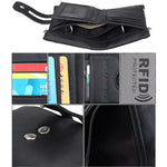 กระเป๋าสตางค์หนังวัวแท้ลาย Crazy Horse ซิป 3 พับ ที่ใส่บัตรกัน RFID พร้อมกระเป๋าใส่เหรียญสำหรับผู้ชาย ขนาด: 12*9.5*3.5 ซม.