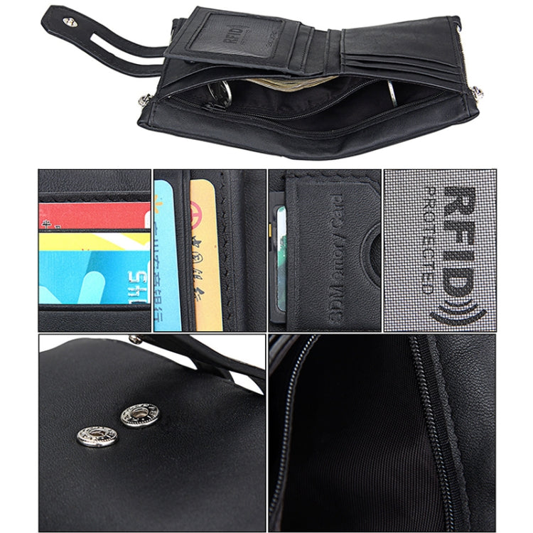 กระเป๋าสตางค์หนังวัวแท้ลาย Crazy Horse ซิป 3 พับ ที่ใส่บัตรกัน RFID พร้อมกระเป๋าใส่เหรียญสำหรับผู้ชาย ขนาด: 12*9.5*3.5 ซม.