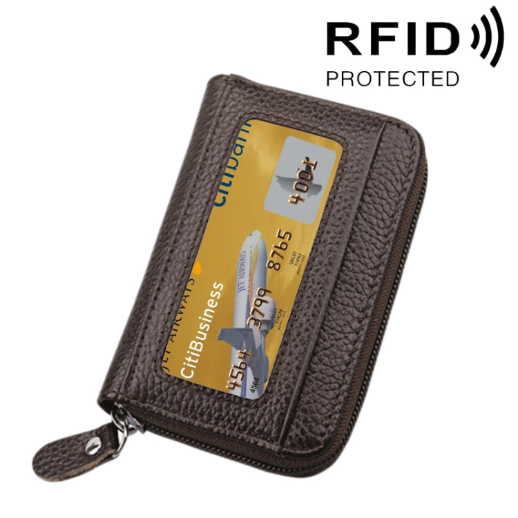กระเป๋าสตางค์ใส่บัตรซิปแนวนอนหนังวัวแท้ สีพื้น ป้องกัน RFID พร้อมช่องใส่บัตร 12 ช่อง ขนาด: 11.5*7.5 ซม.