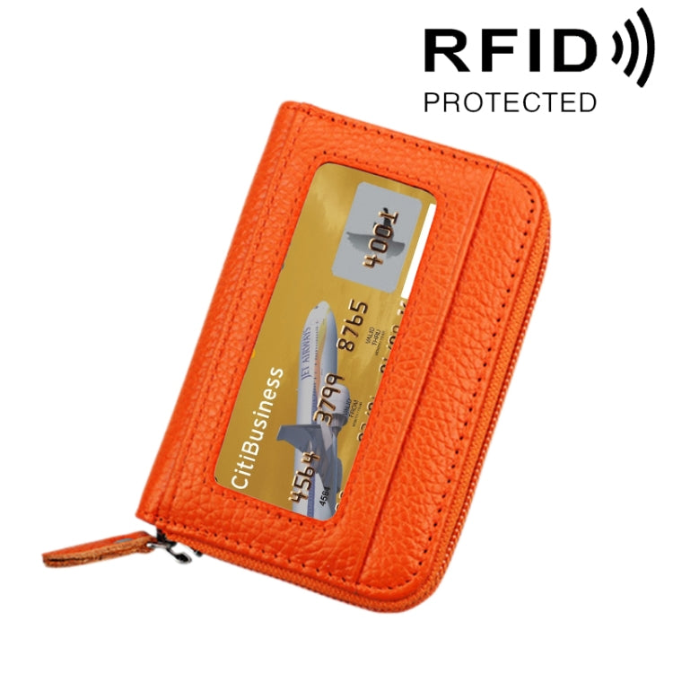 กระเป๋าสตางค์ใส่บัตรซิปแนวนอนหนังวัวแท้ สีพื้น ป้องกัน RFID พร้อมช่องใส่บัตร 12 ช่อง ขนาด: 11.5*7.5 ซม.